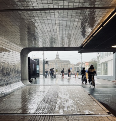 Rain-slicked Amsterdam