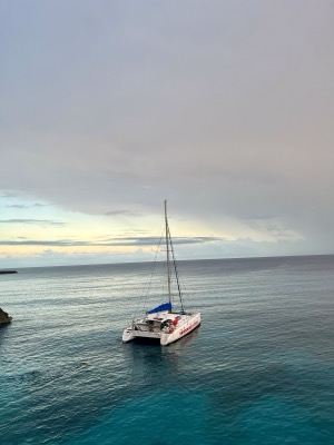 Catamaran on the open sea