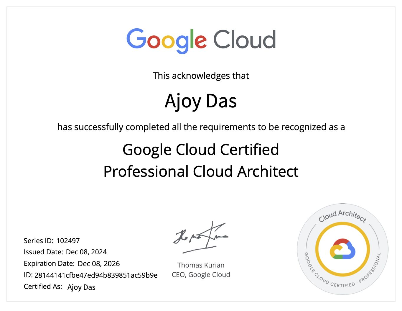 Professional Cloud Architect Cert